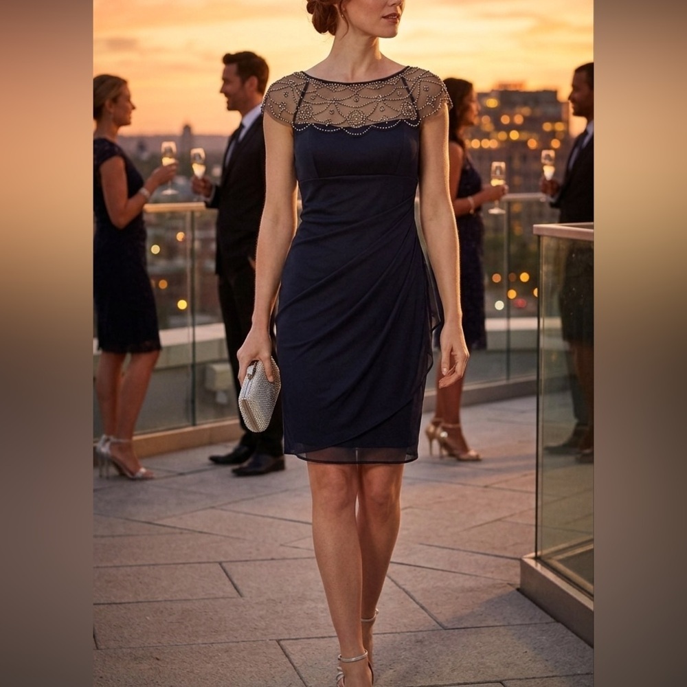 DJ Jaz Cap Sleeve Beaded Neck Sheath Dress